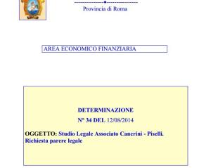 La determina con richiesta di parere legale